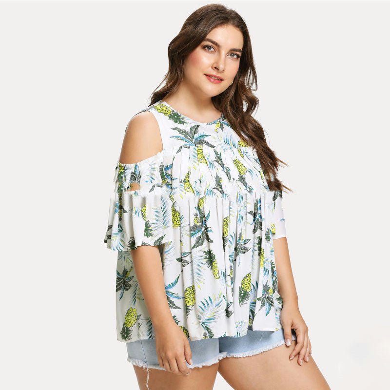 Plus Size Women's Summer T-shirt Loose Strapless Short Sleeves - PratSN