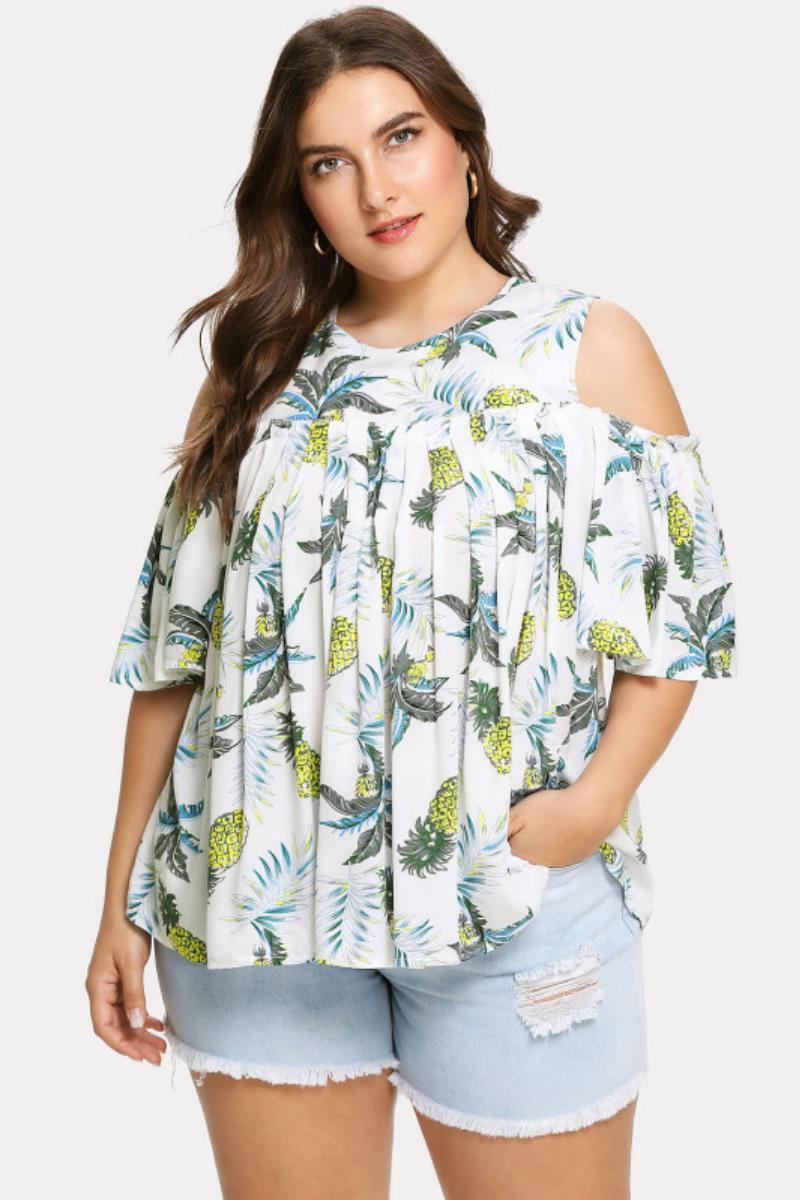 Plus Size Women's Summer T-shirt Loose Strapless Short Sleeves - PratSN
