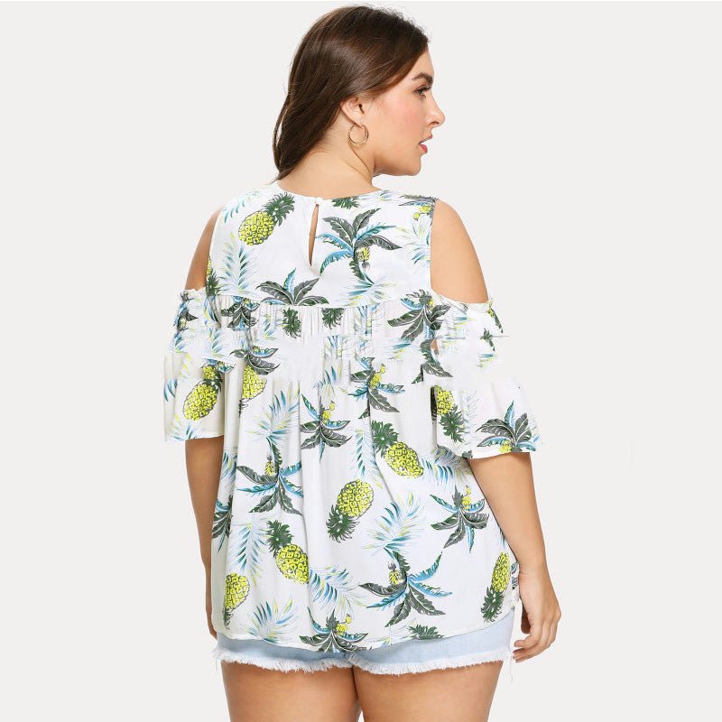 Plus Size Women's Summer T-shirt Loose Strapless Short Sleeves - PratSN