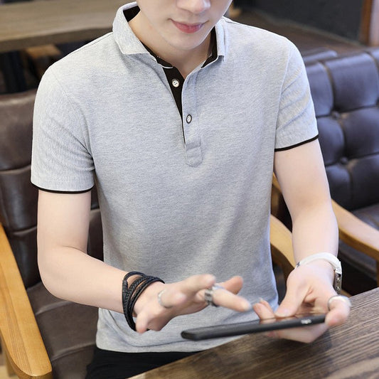 Polo Shirt For Men Casual Short Sleeve Polo Shirts Patchwork Turn - down Collar Zipper T-Shirt Summer Men Shirt Tops - PratSN
