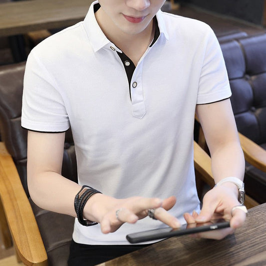 Polo Shirt For Men Casual Short Sleeve Polo Shirts Patchwork Turn - down Collar Zipper T-Shirt Summer Men Shirt Tops - PratSN