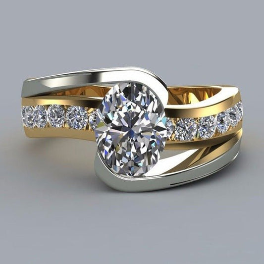 Popular Ornament Two - color Plating Inlaid Goose Egg - shaped Ring - PratSN