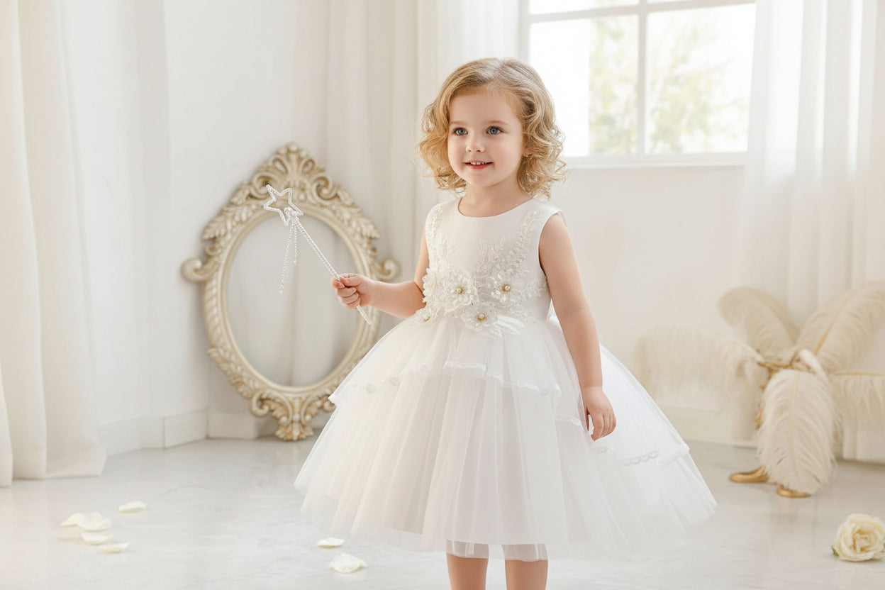 Princess Dress For Baby Girls First Birthday Sleeveless Lace Flower Girl Gown - PratSN