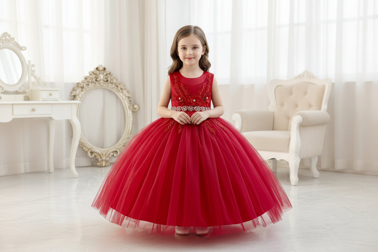 Princess Dress For Baby Girls First Birthday Sleeveless Lace Flower Girl Gown - PratSN
