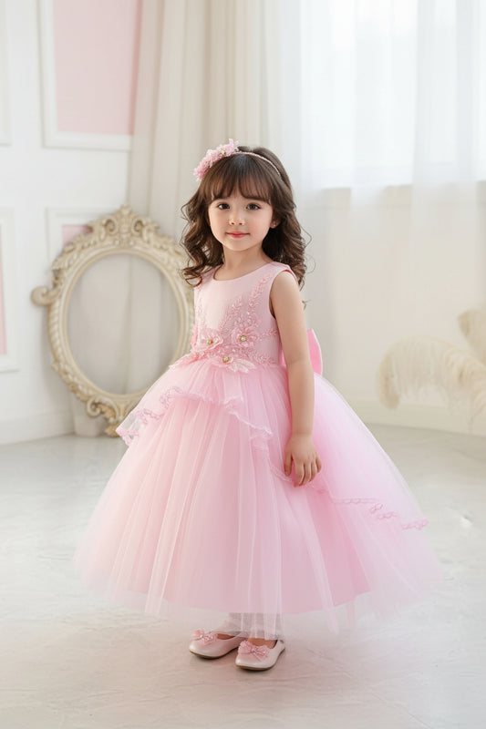 Princess Dress For Baby Girls First Birthday Sleeveless Lace Flower Girl Gown - PratSN