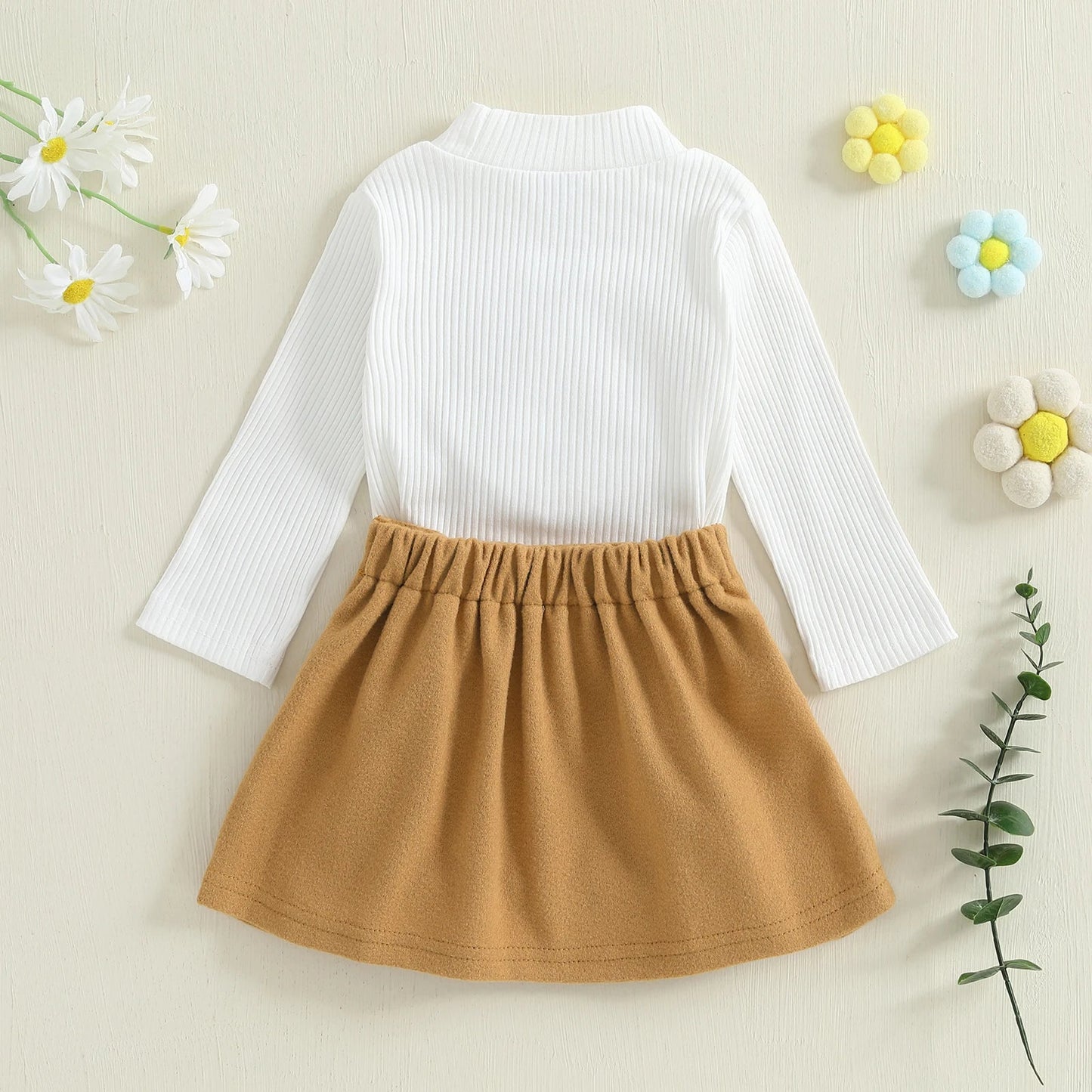 Pudcoco Toddler Baby Girl Fall Outfit Heart Mock Neck Long Sleeve Tops with 3D Flower Mini A Line Skirt 2Pcs Set 6M - 4T - PratSN