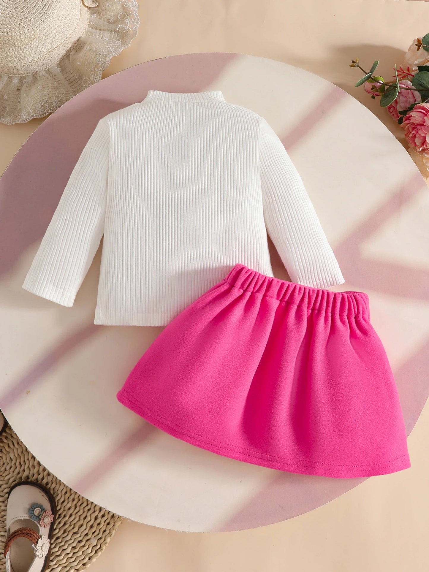 Pudcoco Toddler Baby Girl Fall Outfit Heart Mock Neck Long Sleeve Tops with 3D Flower Mini A Line Skirt 2Pcs Set 6M - 4T - PratSN