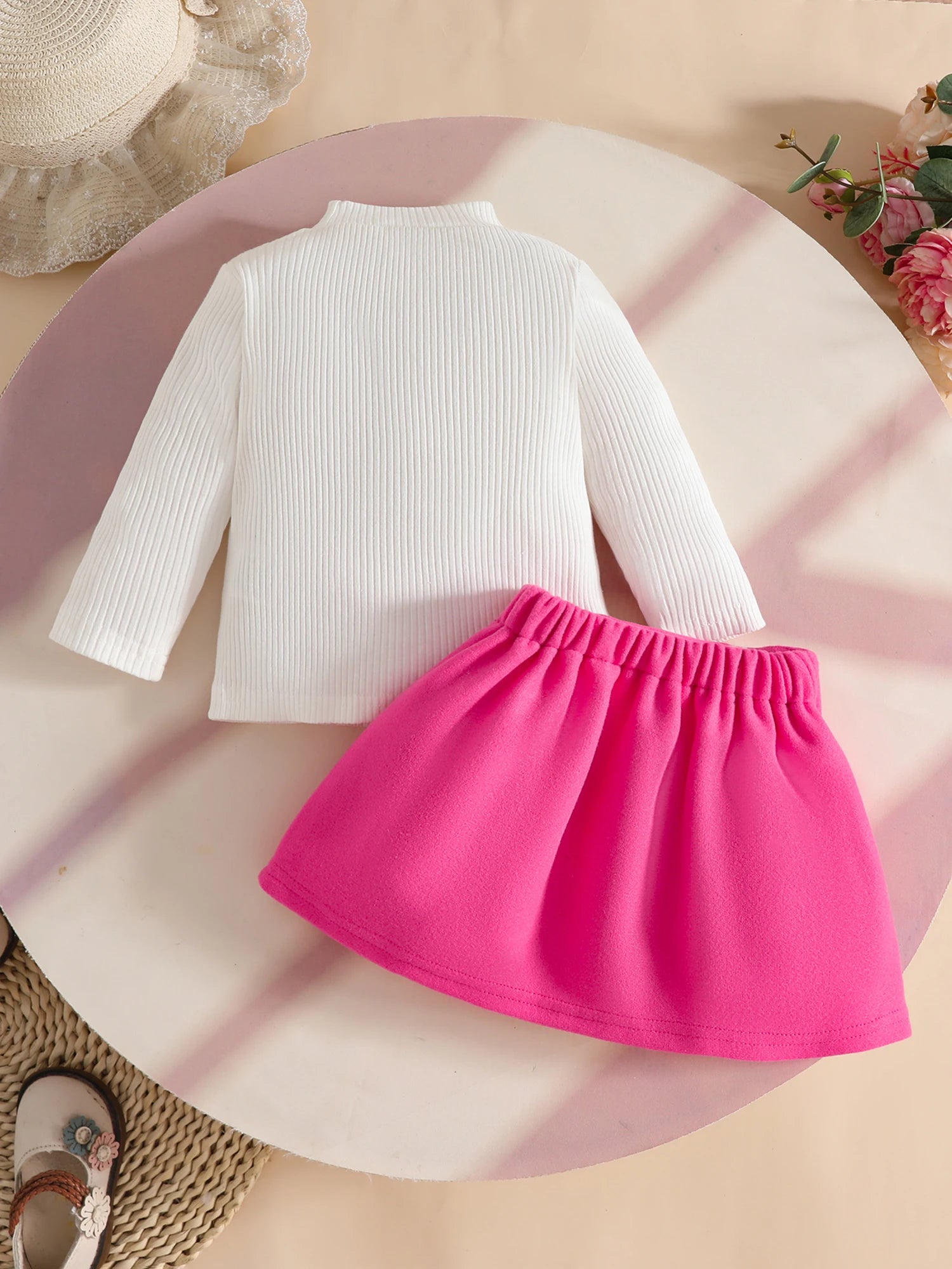 Pudcoco Toddler Baby Girl Fall Outfit Heart Mock Neck Long Sleeve Tops with 3D Flower Mini A Line Skirt 2Pcs Set 6M - 4T - PratSN