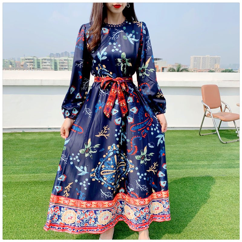 Puff Sleeve Totem Print Holiday Dress - PratSN
