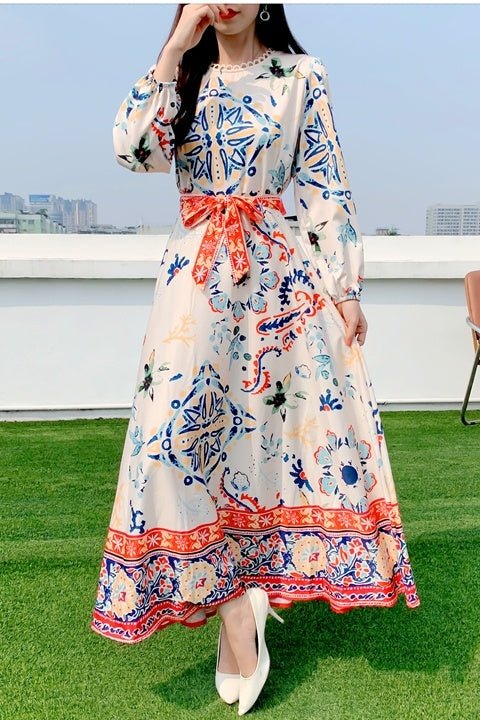Puff Sleeve Totem Print Holiday Dress - PratSN