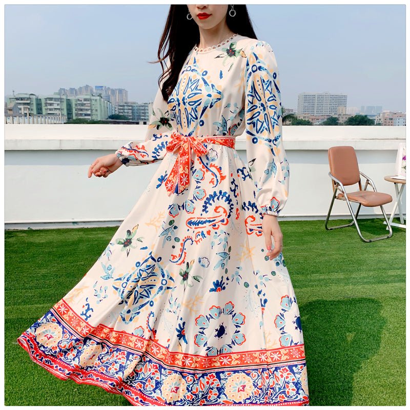 Puff Sleeve Totem Print Holiday Dress - PratSN