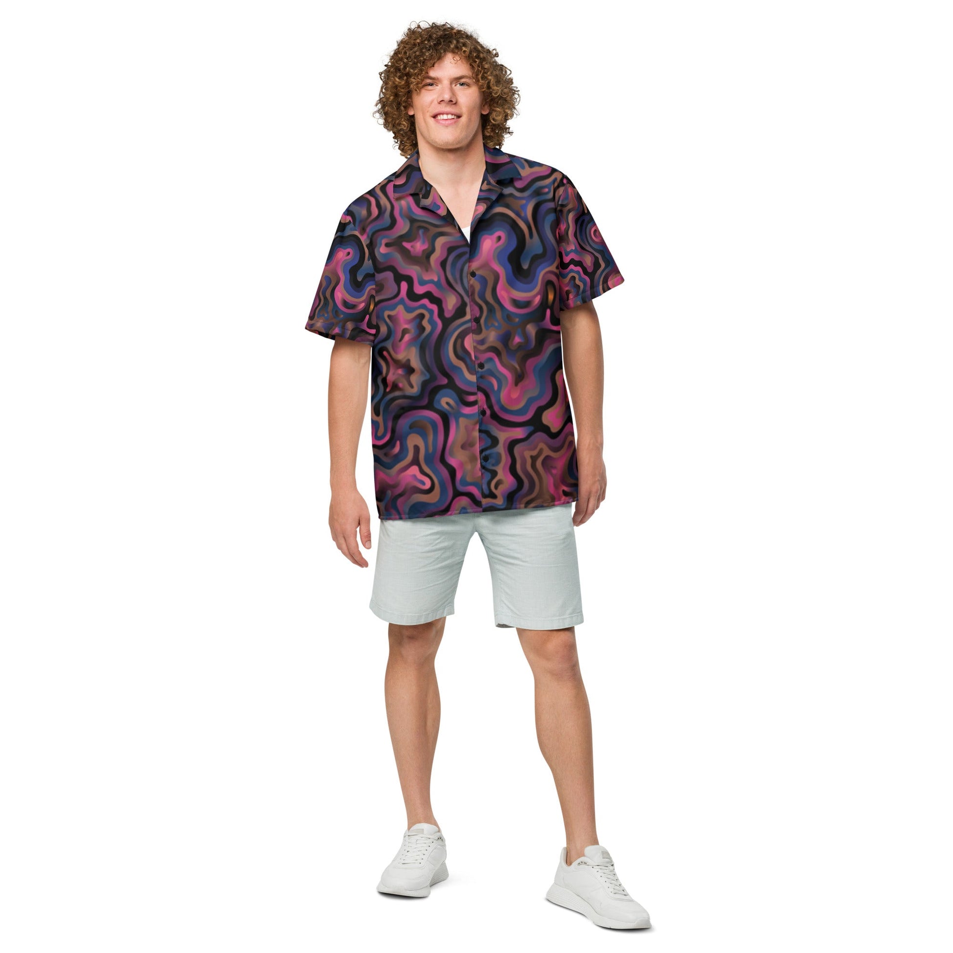 Purple Abstract Button Shirt for Men - Unisex Summer Beach Wear - PratSN