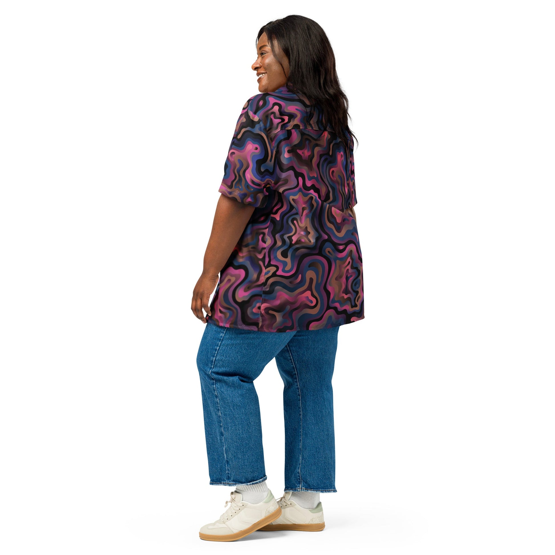 Purple Abstract Button Shirt for Men - Unisex Summer Beach Wear - PratSN