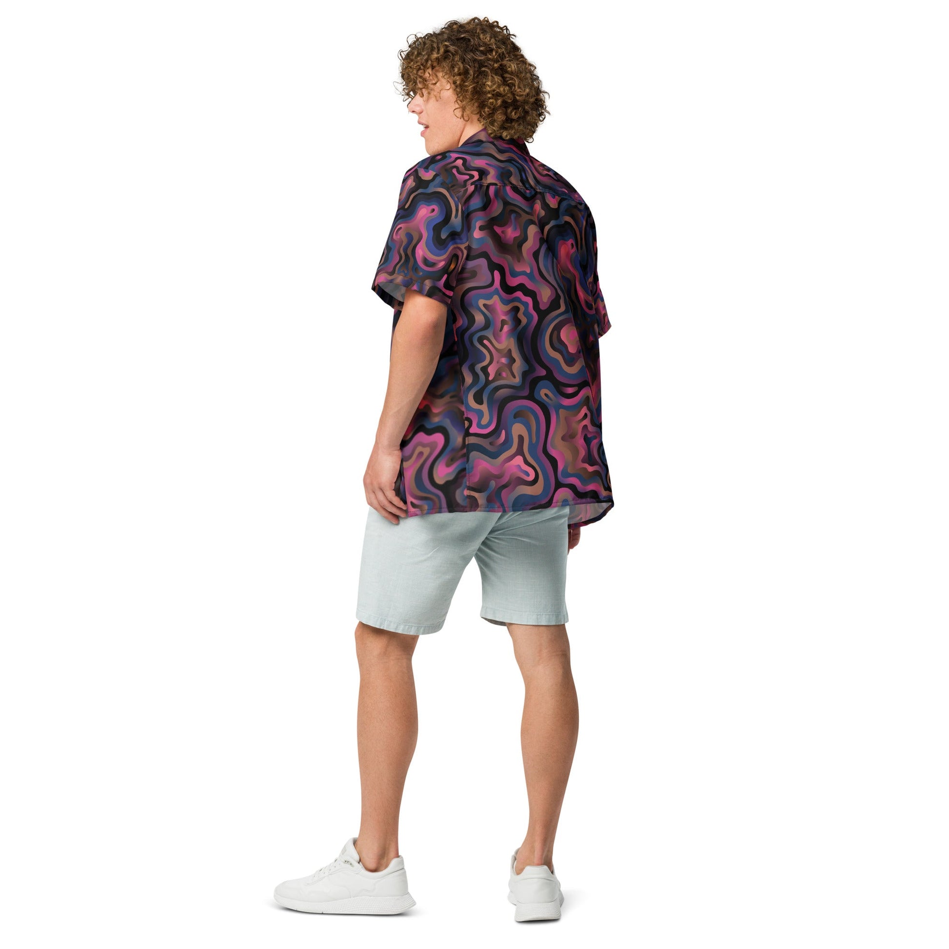 Purple Abstract Button Shirt for Men - Unisex Summer Beach Wear - PratSN