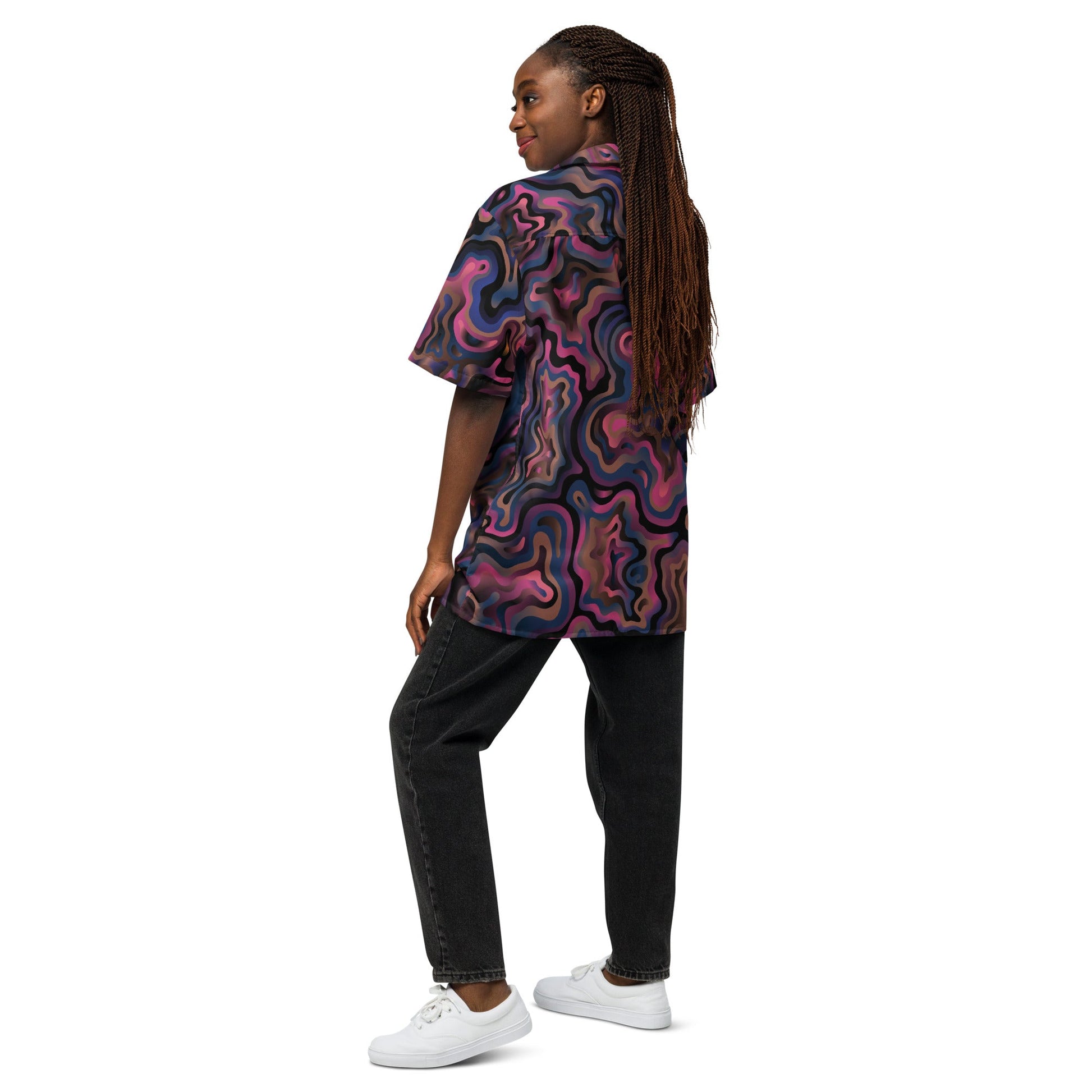 Purple Abstract Button Shirt for Men - Unisex Summer Beach Wear - PratSN
