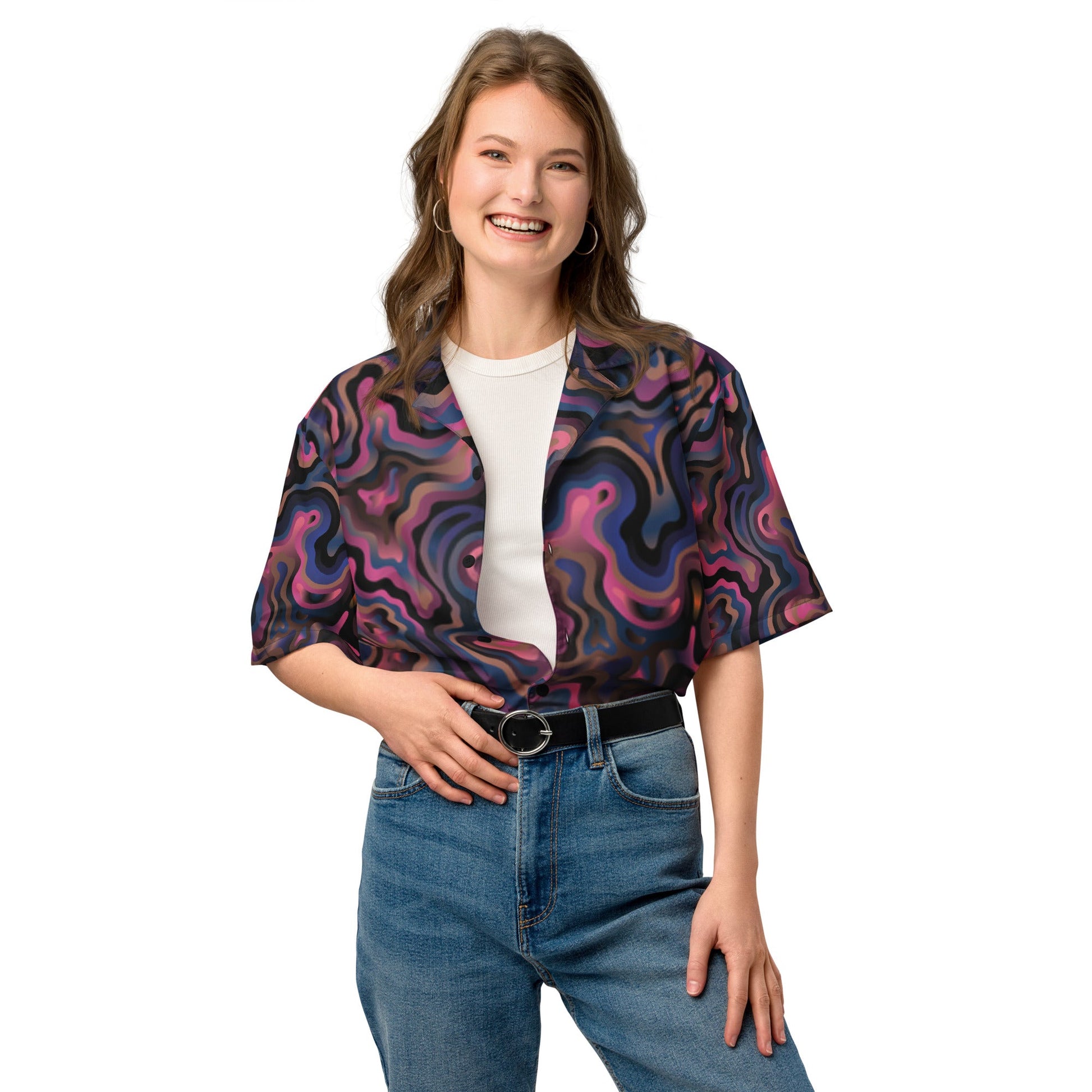 Purple Abstract Button Shirt for Men - Unisex Summer Beach Wear - PratSN