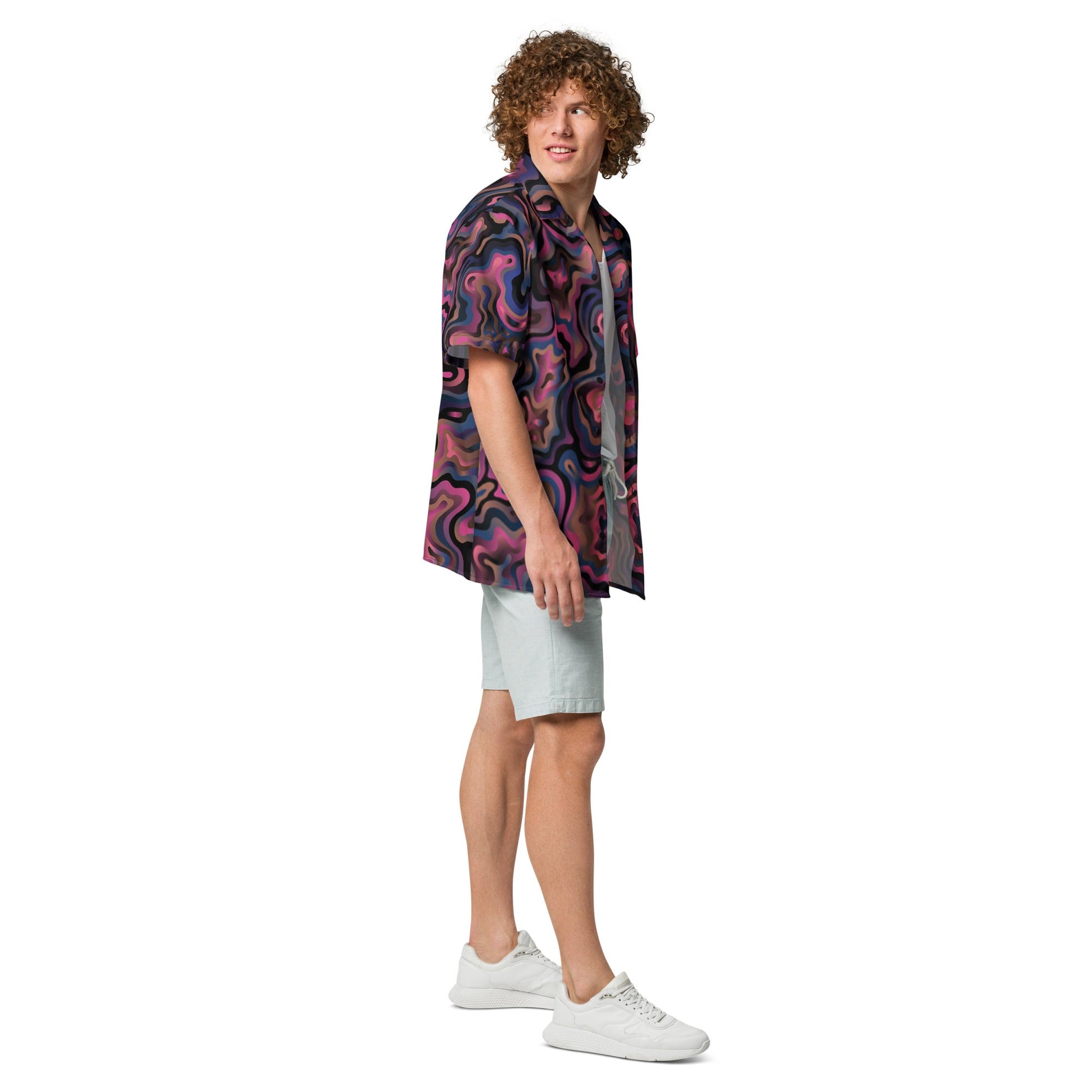 Purple Abstract Button Shirt for Men - Unisex Summer Beach Wear - PratSN