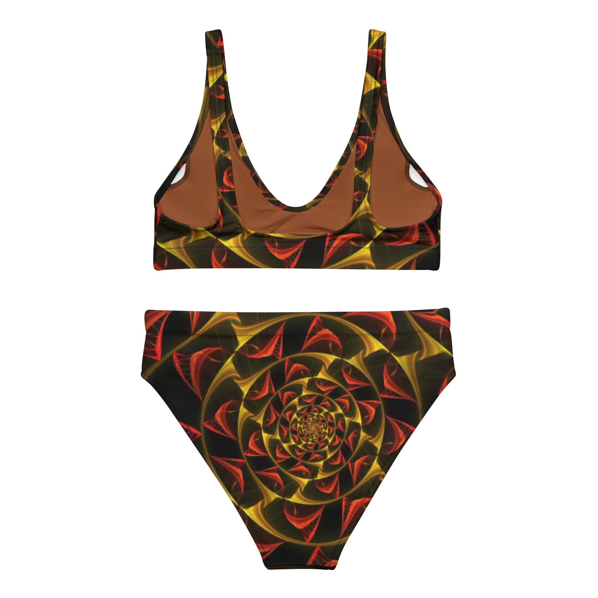 Recycled high - waisted bikini, Black Gold Red Two Piece Bikini, Swimsuit for Women Vacation Beachwear Cruise Swimsuit, Bikini, Gift Bathing Suit - PratSN
