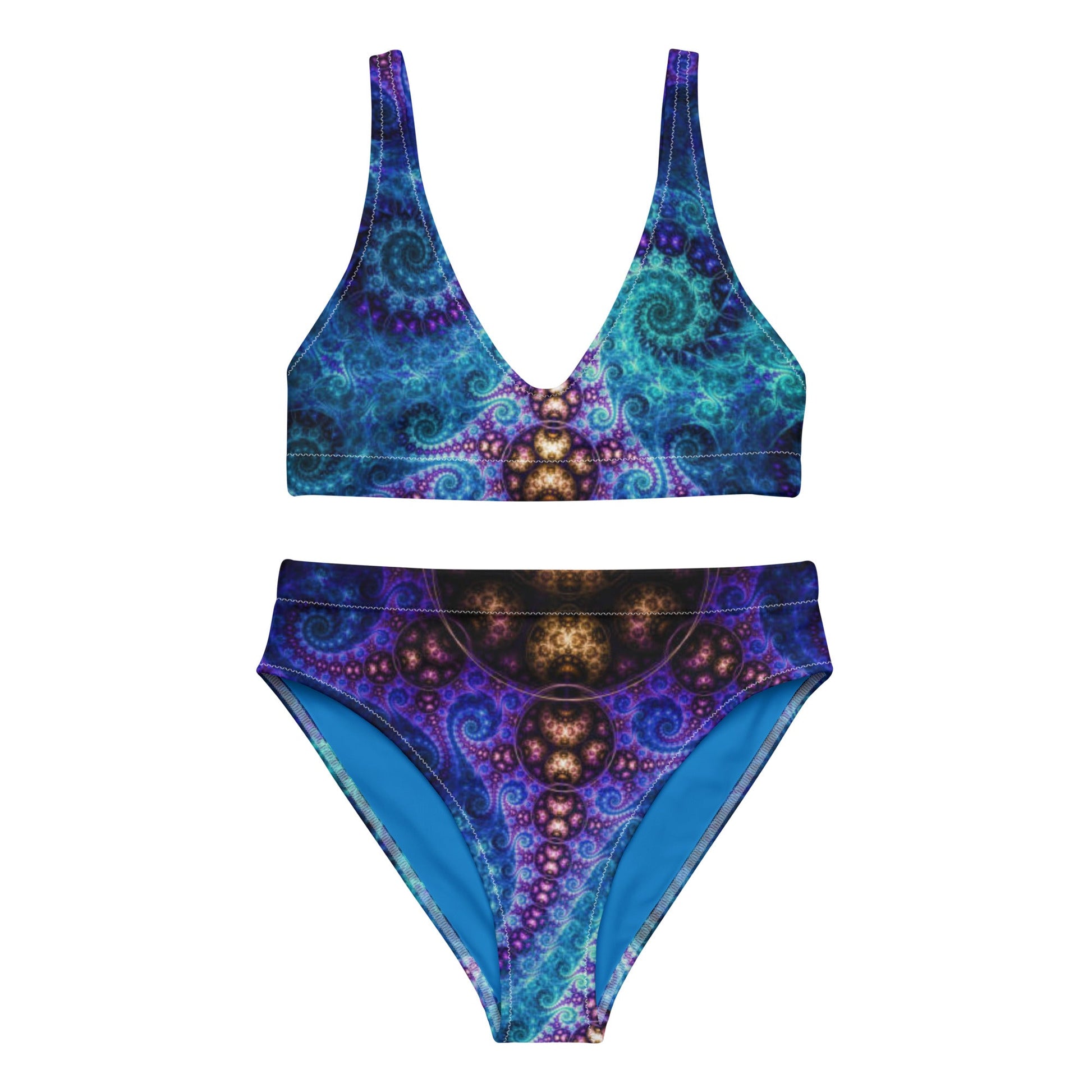 Recycled high - waisted bikini, Blue Brown Two piece Bikini, Swimsuit for Women Vacation Beachwear Cruise Swimsuit, Bikini, Gift Bathing Suit - PratSN