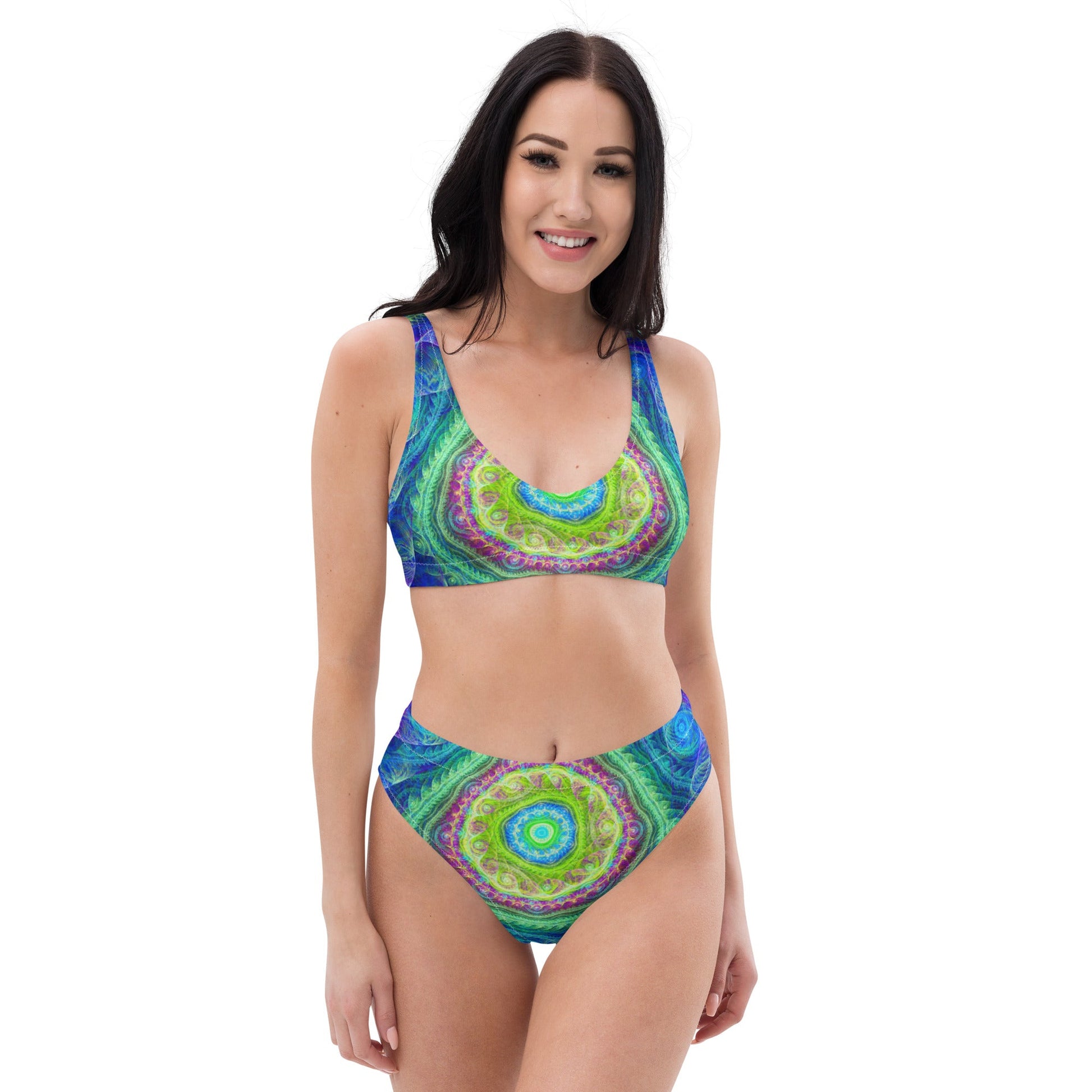 Recycled high - waisted bikini, Blue Green Bikini, Swimsuit for Women Vacation Beachwear Cruise Swimsuit, Bikini, Gift Bathing Suit - PratSN