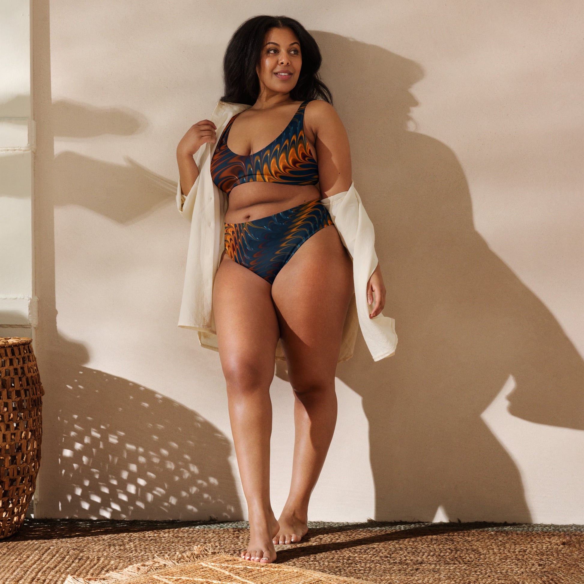 Recycled high - waisted bikini, Brown Beach dress, Beach dress for summer and spring - PratSN