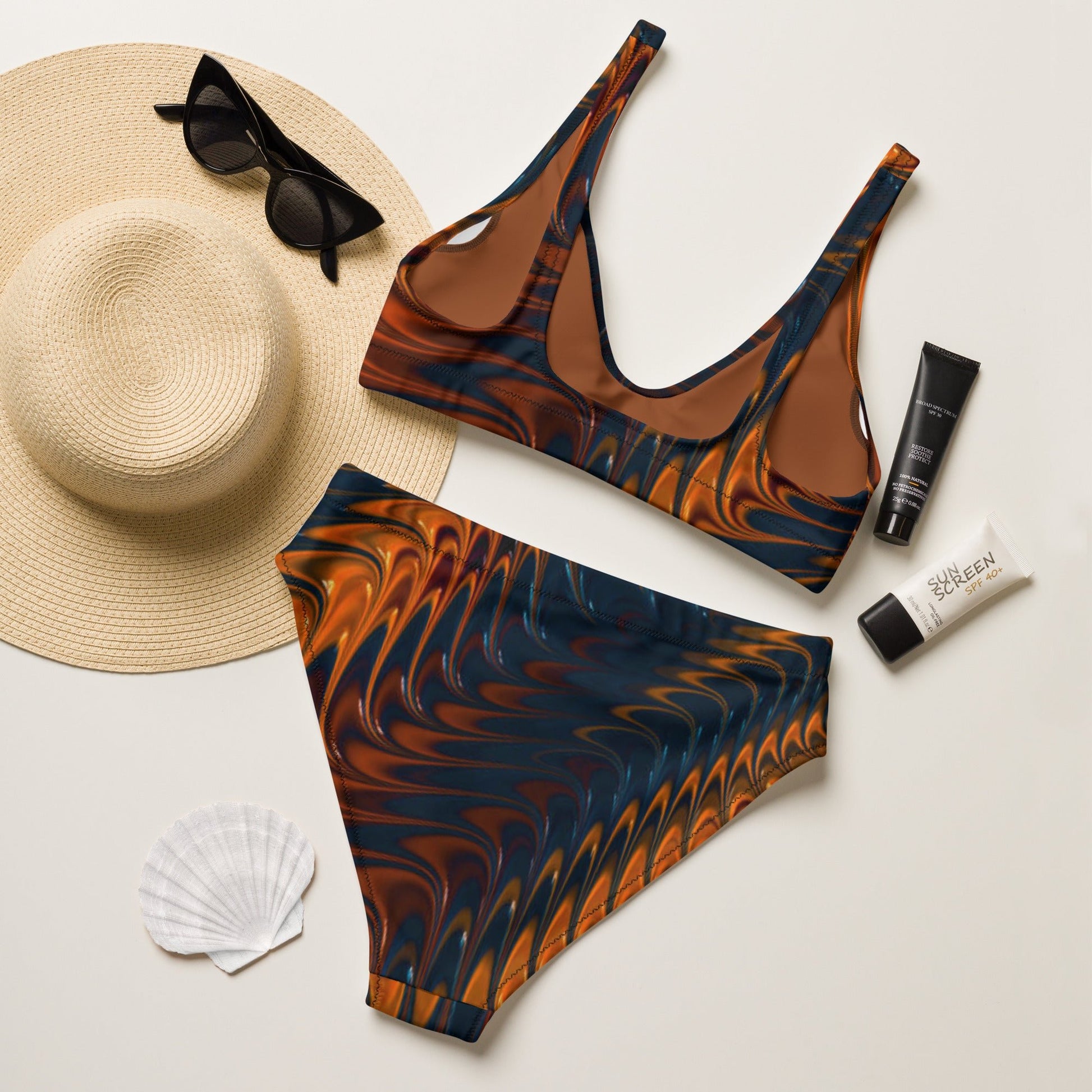 Recycled high - waisted bikini, Brown Beach dress, Beach dress for summer and spring - PratSN