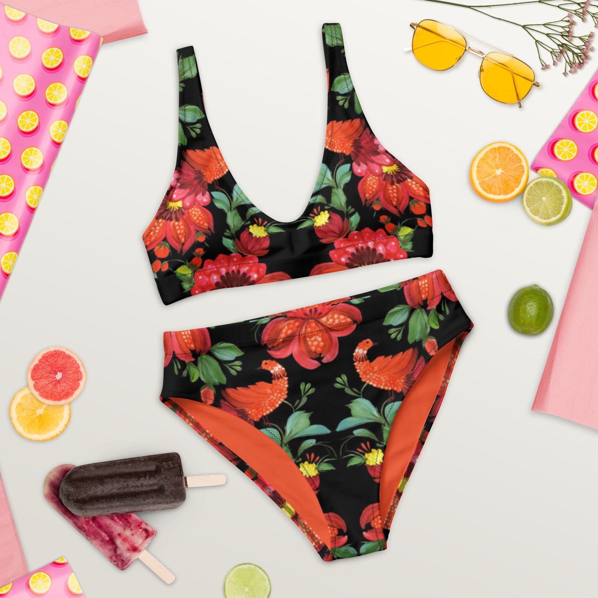 Recycled high - waisted bikini, Floral Pattern - PratSN