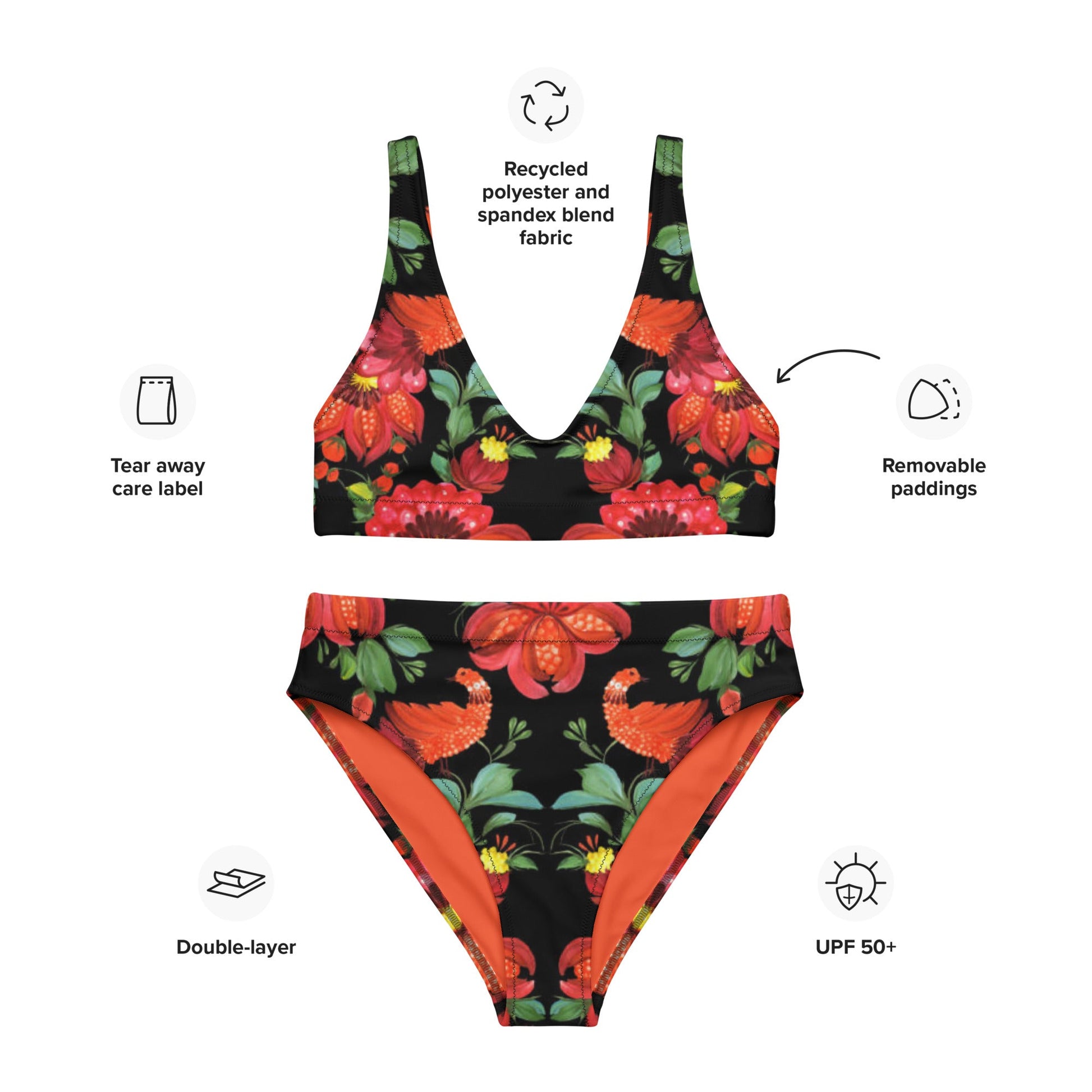 Recycled high - waisted bikini, Floral Pattern - PratSN