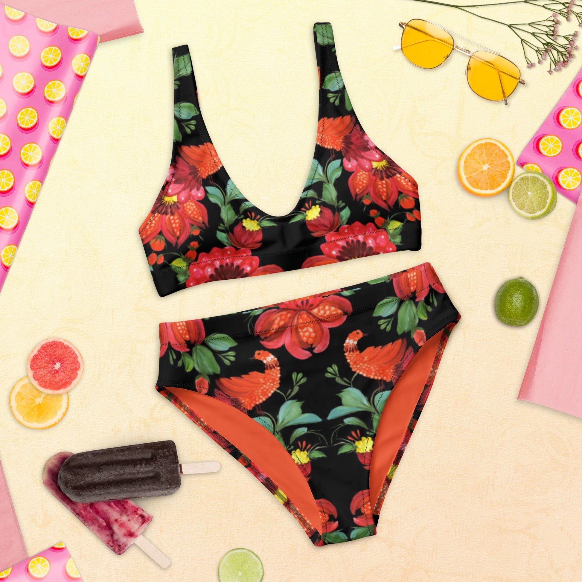 Recycled high - waisted bikini, Floral Pattern - PratSN