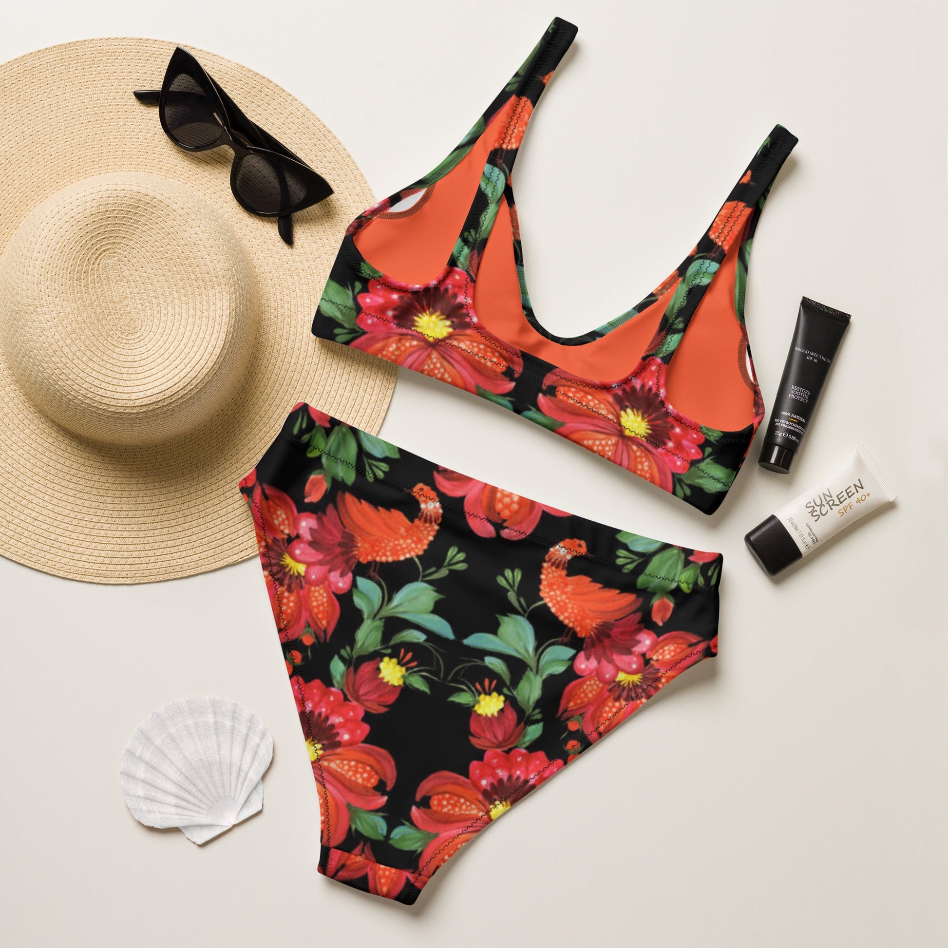 Recycled high - waisted bikini, Floral Pattern - PratSN