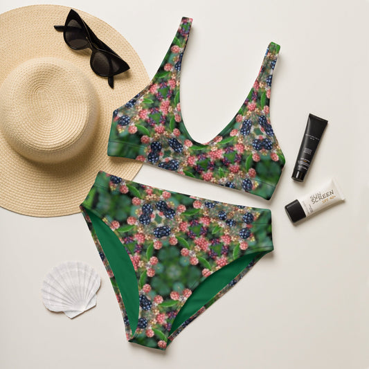 Recycled high - waisted bikini, Green Floral Bikini, Two Piece Swimsuit for Women Vacation Beachwear Cruise Swimsuit Bikini, Gift Bathing Suit - PratSN