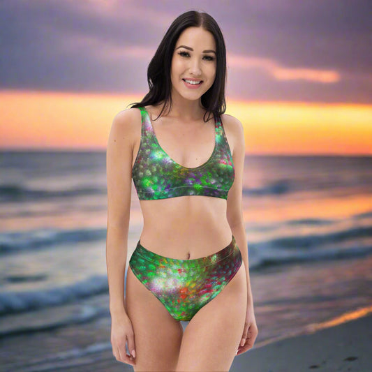 Recycled high - waisted bikini, Green Swimsuit for Women Vacation Beachwear Cruise Swimsuit, Bikini, Gift Bathing Suit - PratSN