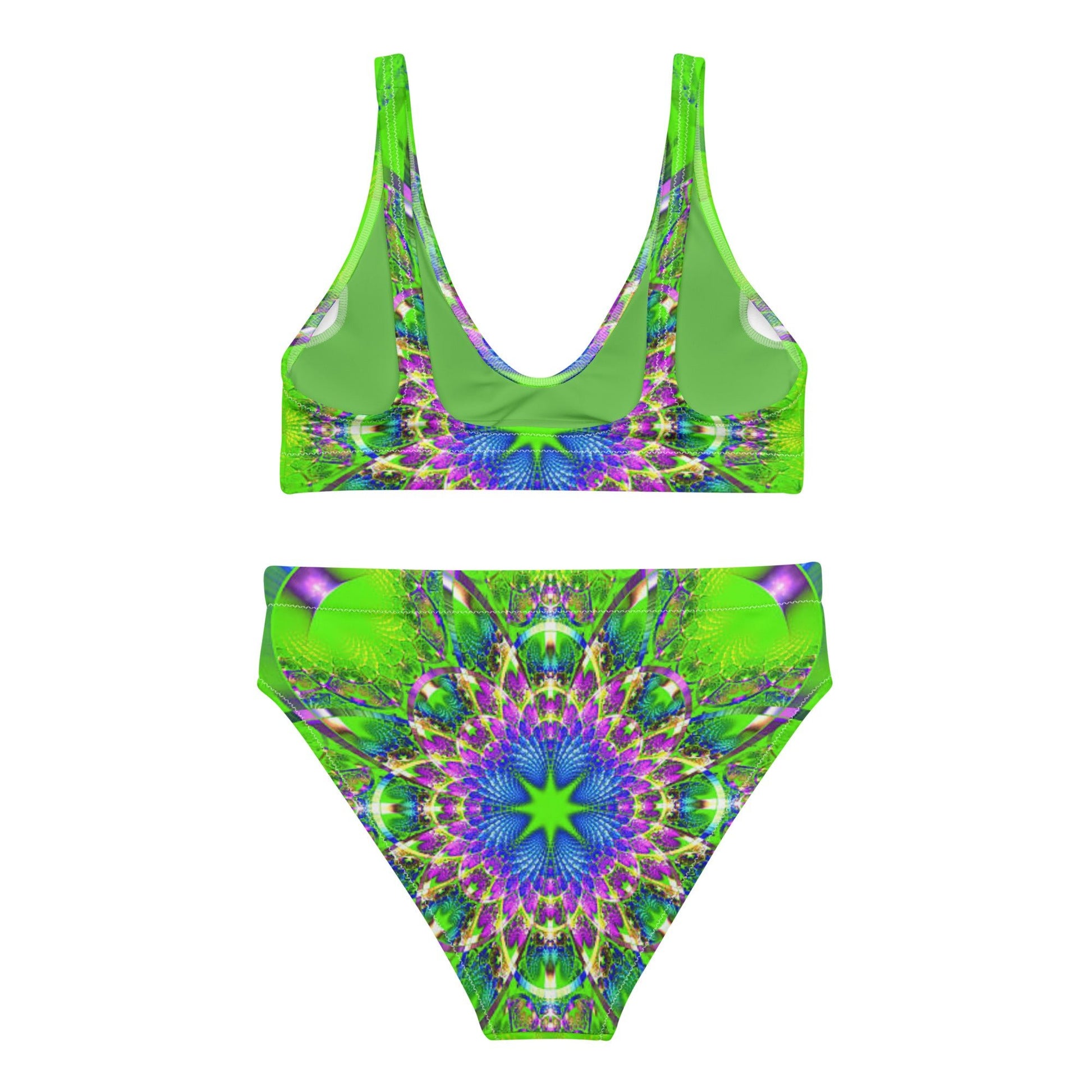 Recycled high - waisted bikini, Kelly Green Blue bikini, Floral Bikini, Floral pattern bikini, Beach dress, Beach dress for summer and spring - PratSN