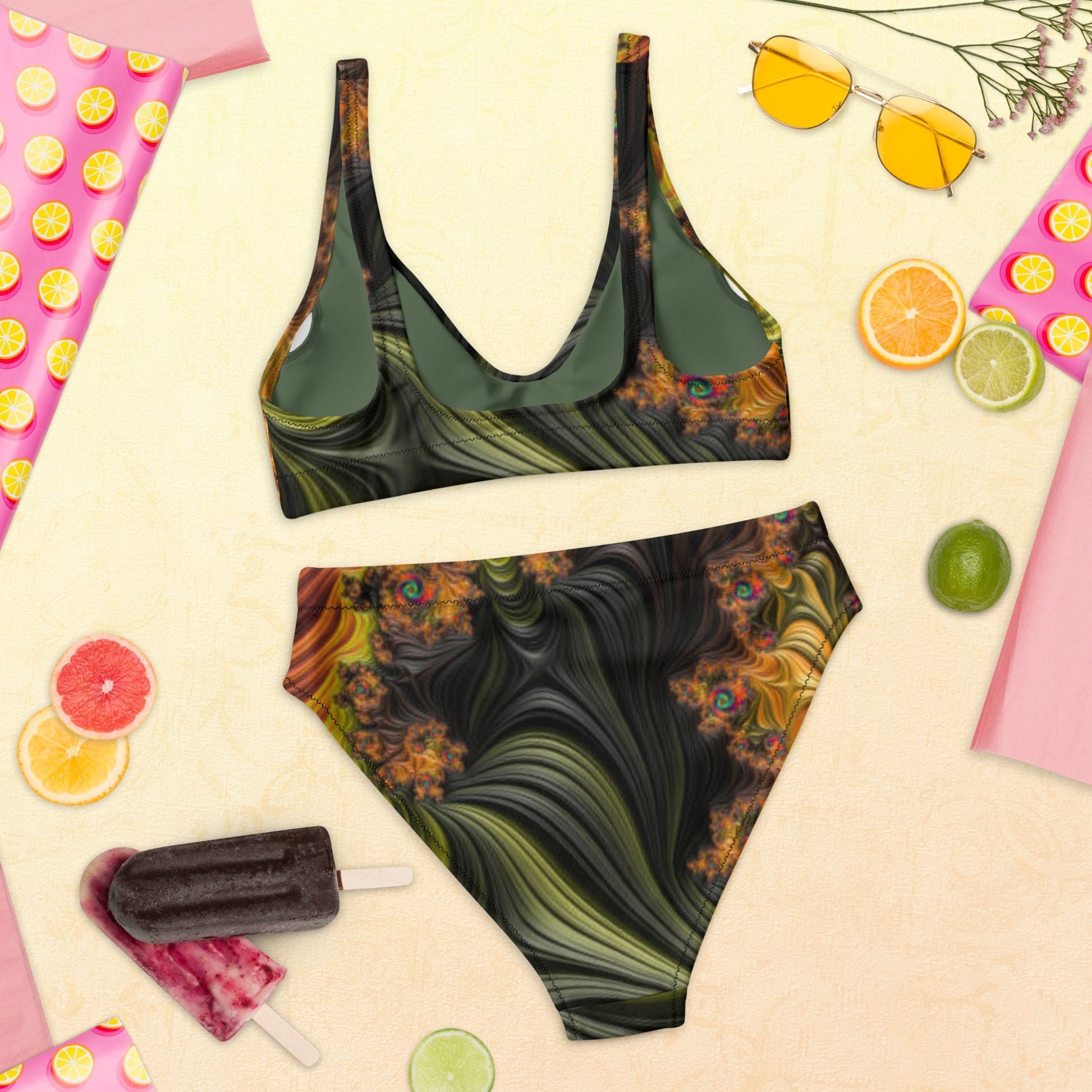 Recycled high - waisted bikini, Olive Two Piece Swimsuit for Women Vacation Beachwear Cruise Swimsuit, Bikini, Gift Bathing Suit - PratSN