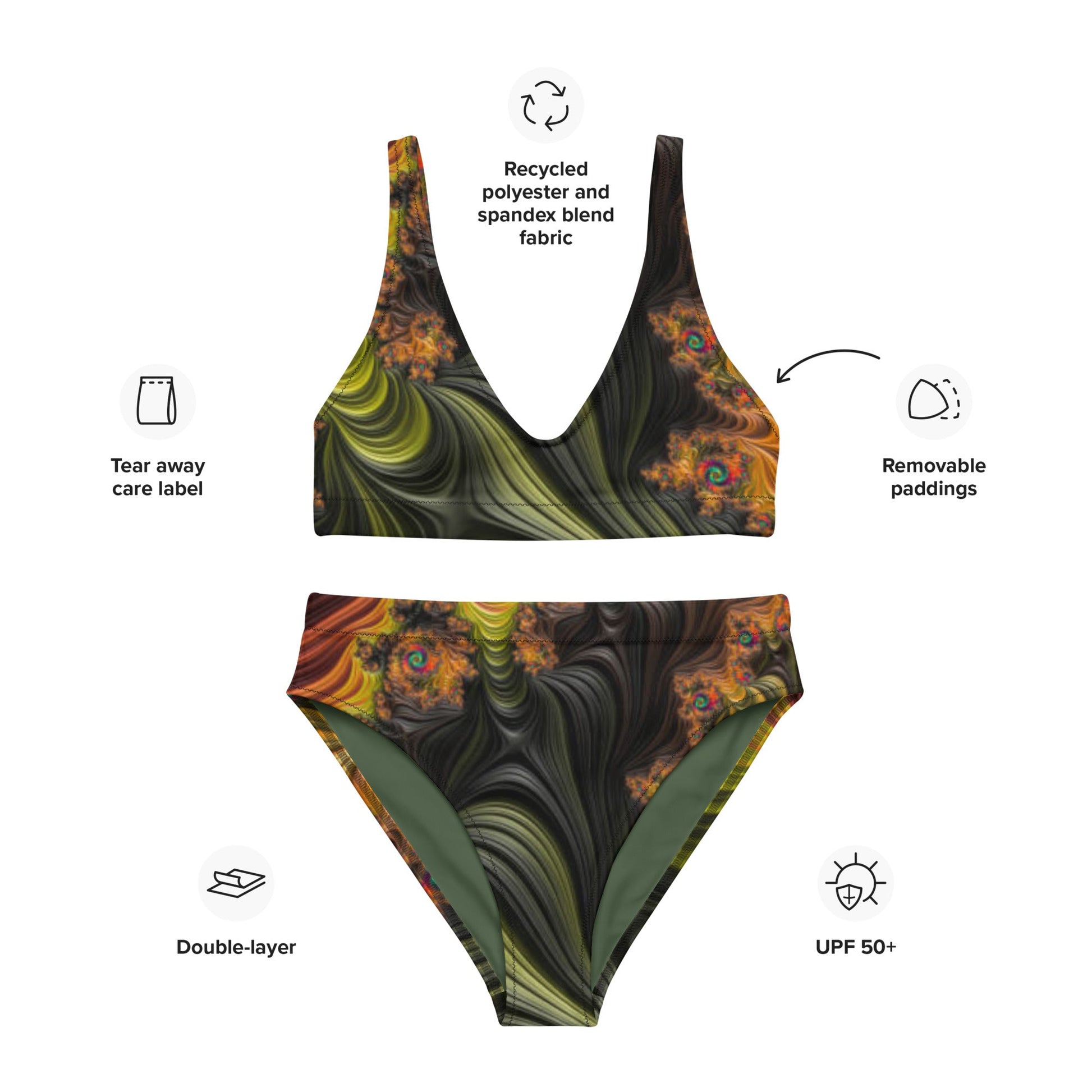 Recycled high - waisted bikini, Olive Two Piece Swimsuit for Women Vacation Beachwear Cruise Swimsuit, Bikini, Gift Bathing Suit - PratSN
