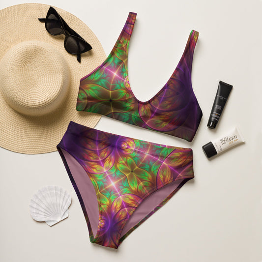 Recycled high - waisted bikini, Purple Green Two Piece bikini, Swimsuit for Women Vacation Beachwear Cruise Swimsuit, Bikini, Gift Bathing Suit - PratSN