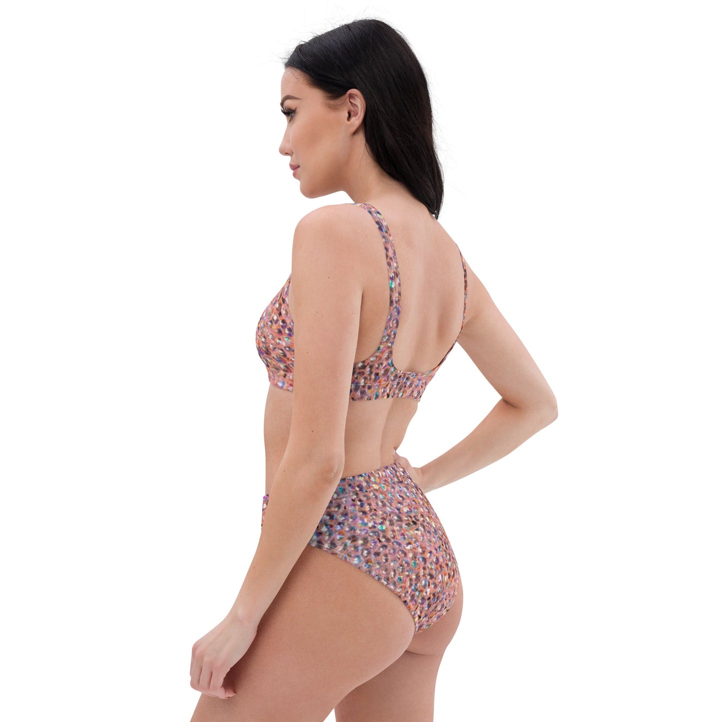Recycled high - waisted bikini, Rhinestone print (Not Real Sequins Design Is Printed onto fabric) - PratSN