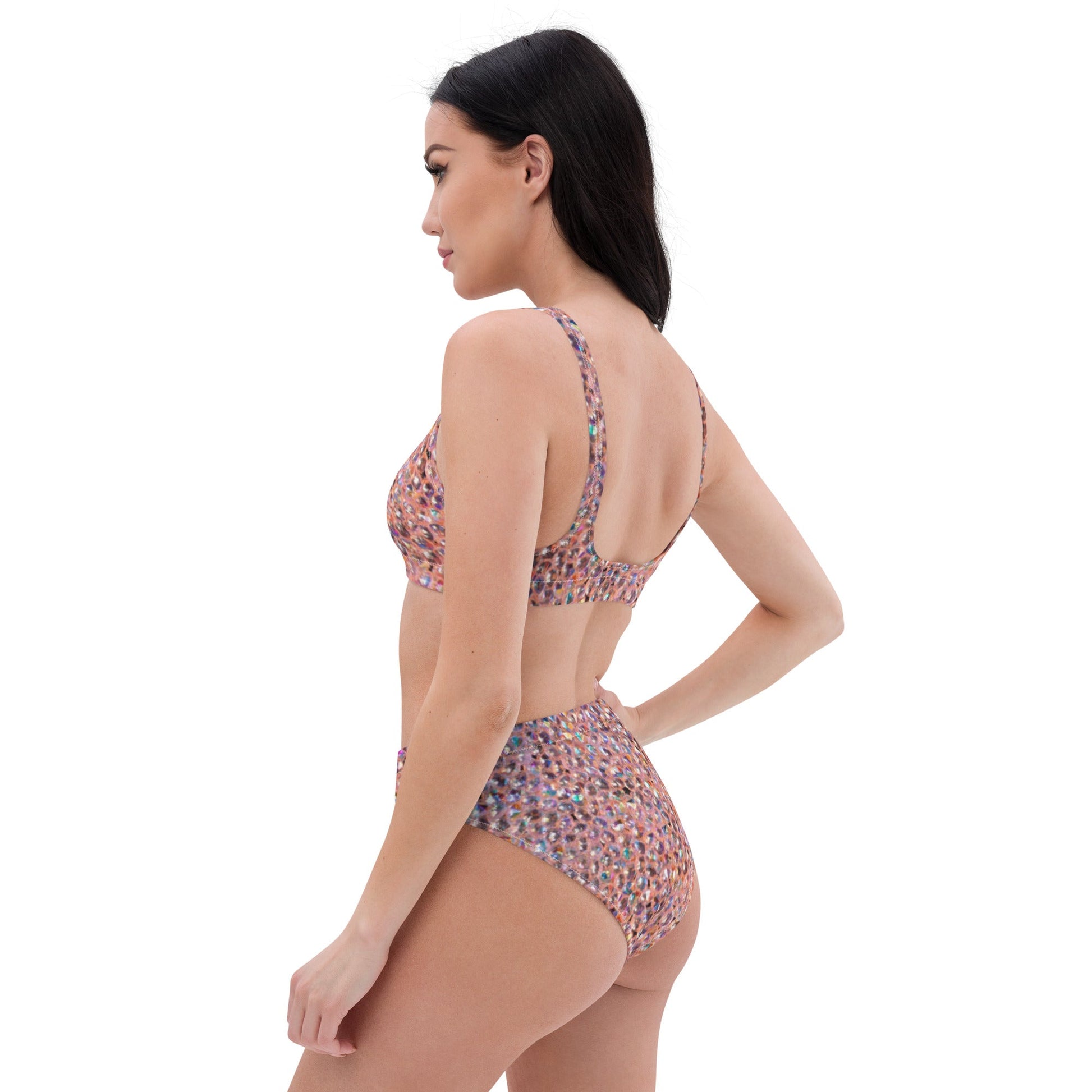 Recycled high - waisted bikini, Rhinestone print (Not Real Sequins Design Is Printed onto fabric) - PratSN