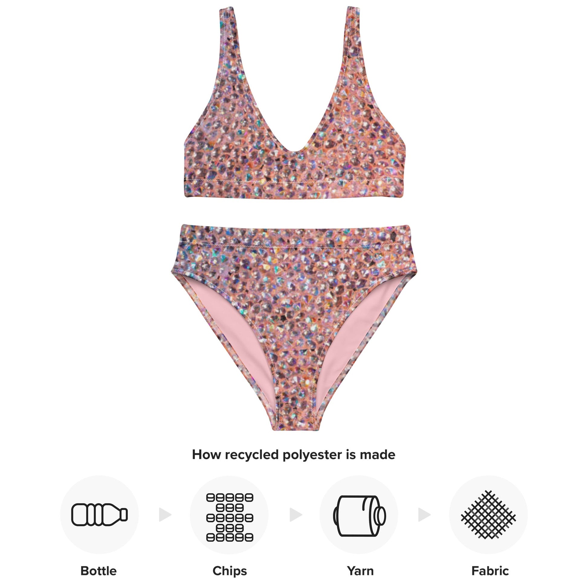 Recycled high - waisted bikini, Rhinestone print (Not Real Sequins Design Is Printed onto fabric) - PratSN