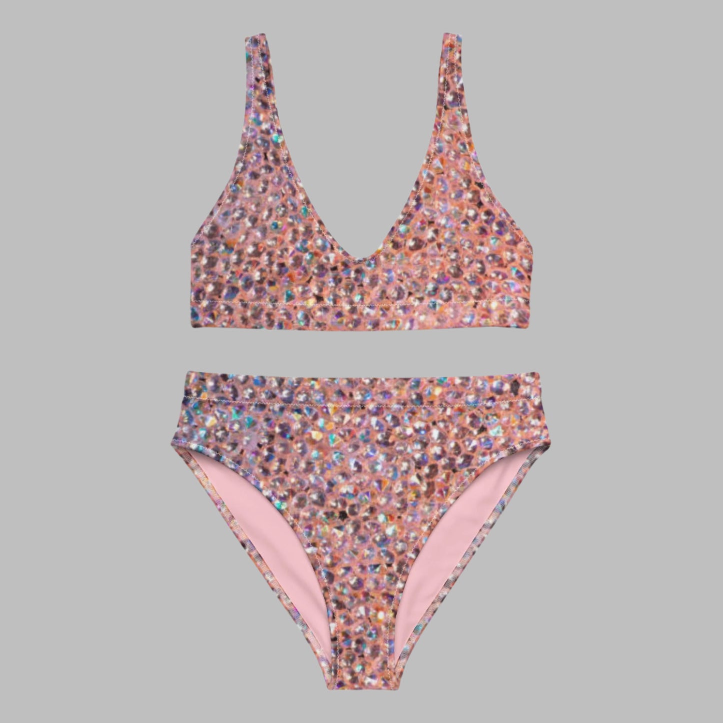 Recycled high - waisted bikini, Rhinestone print (Not Real Sequins Design Is Printed onto fabric) - PratSN