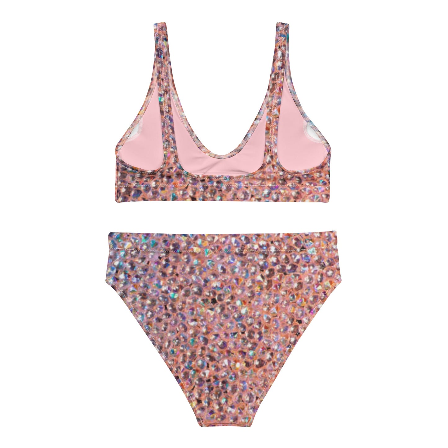 Recycled high - waisted bikini, Rhinestone print (Not Real Sequins Design Is Printed onto fabric) - PratSN