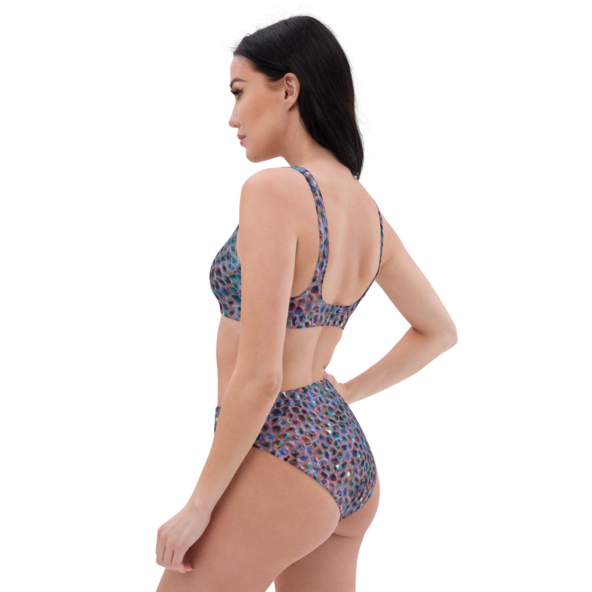 Recycled high - waisted bikini, Rhinestone print (Not Real Sequins Design Is Printed onto fabric) - PratSN