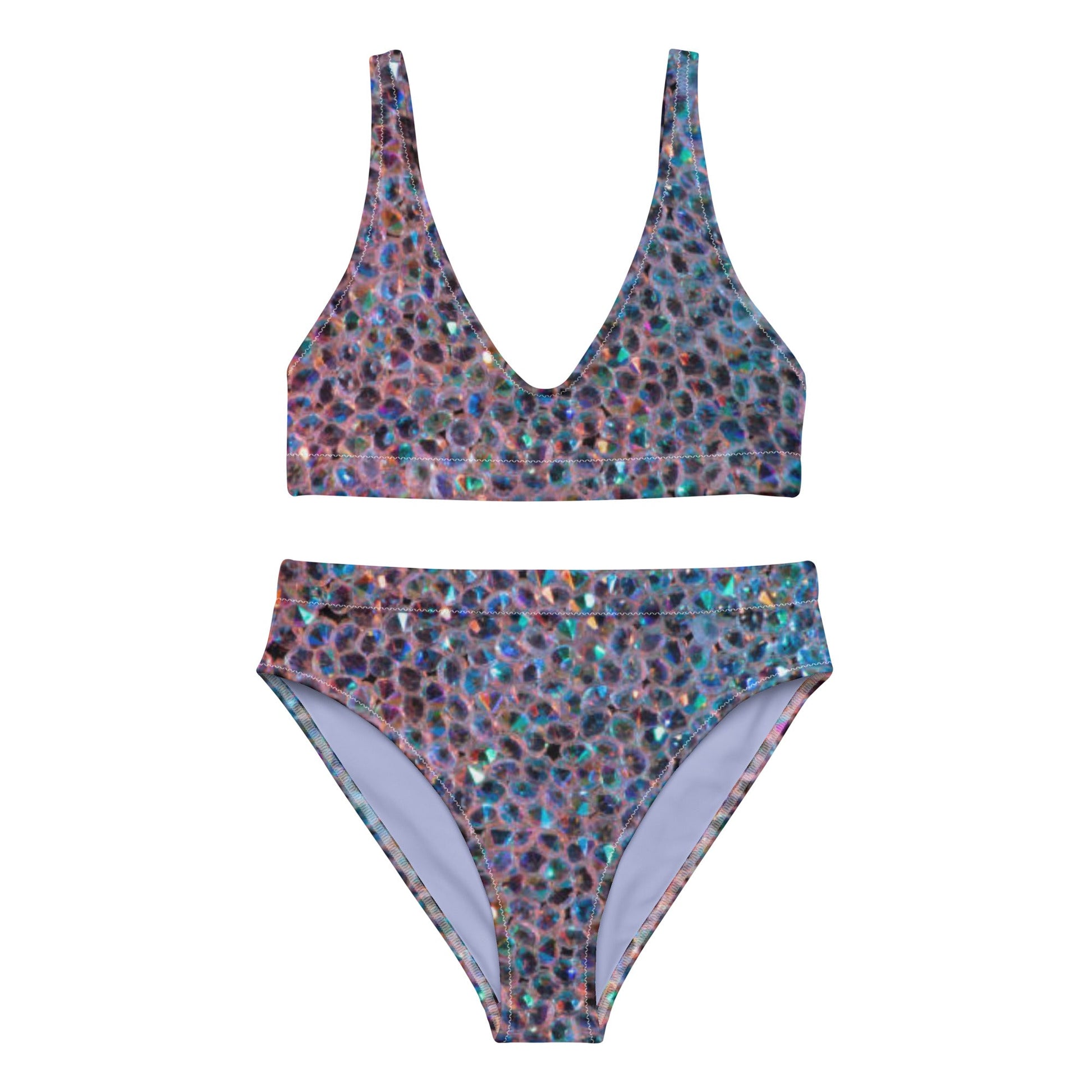Recycled high - waisted bikini, Rhinestone print (Not Real Sequins Design Is Printed onto fabric) - PratSN