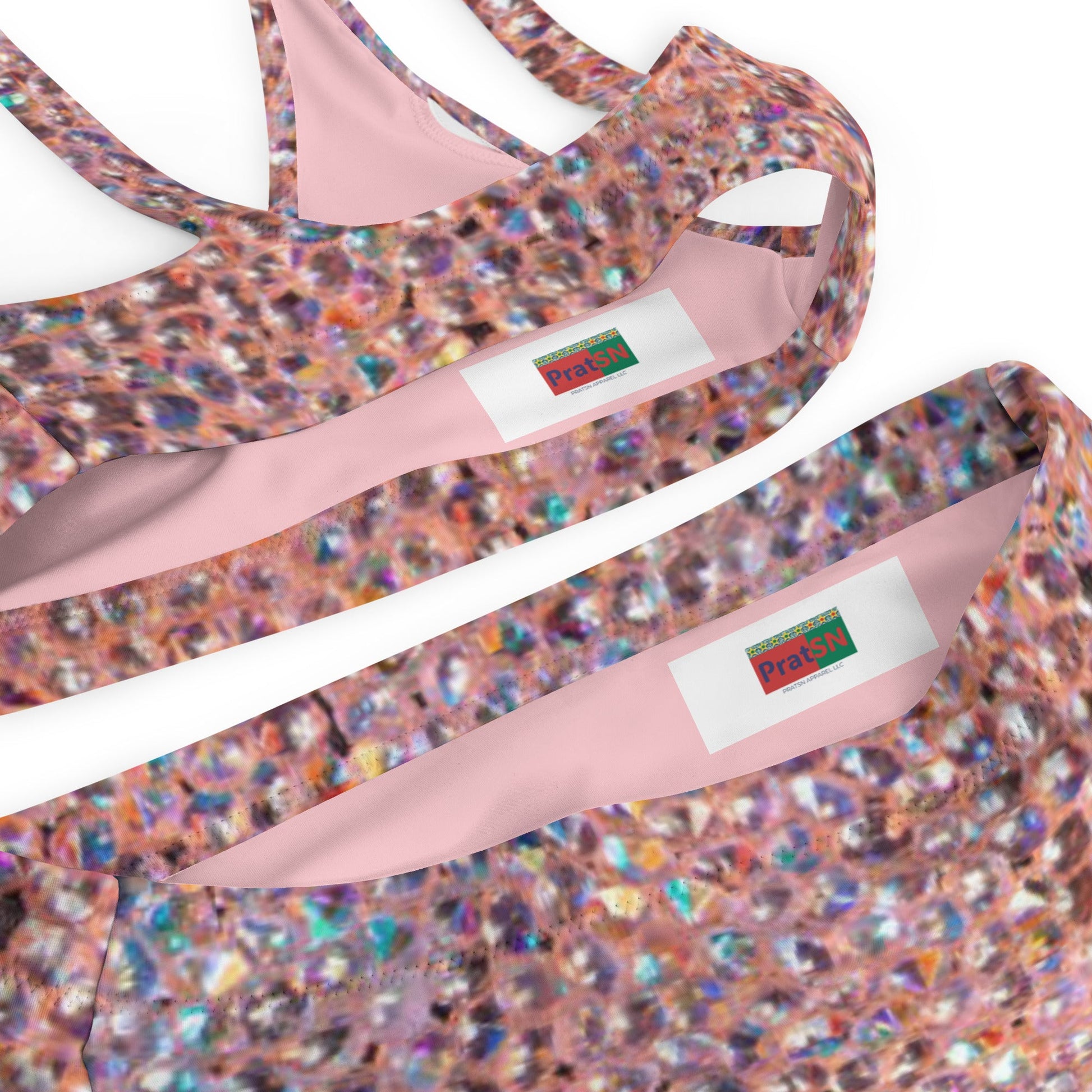 Recycled high - waisted bikini, Rhinestone print (Not Real Sequins Design Is Printed onto fabric) - PratSN