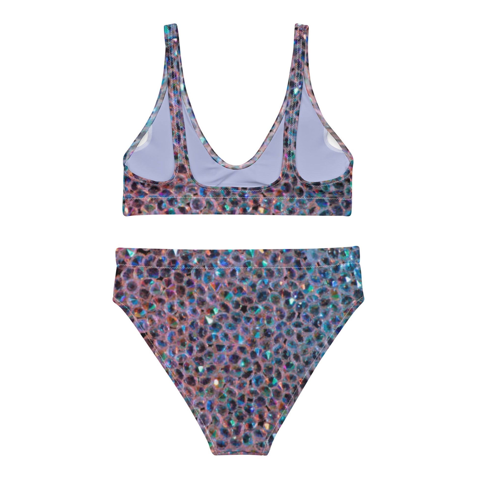 Recycled high - waisted bikini, Rhinestone print (Not Real Sequins Design Is Printed onto fabric) - PratSN