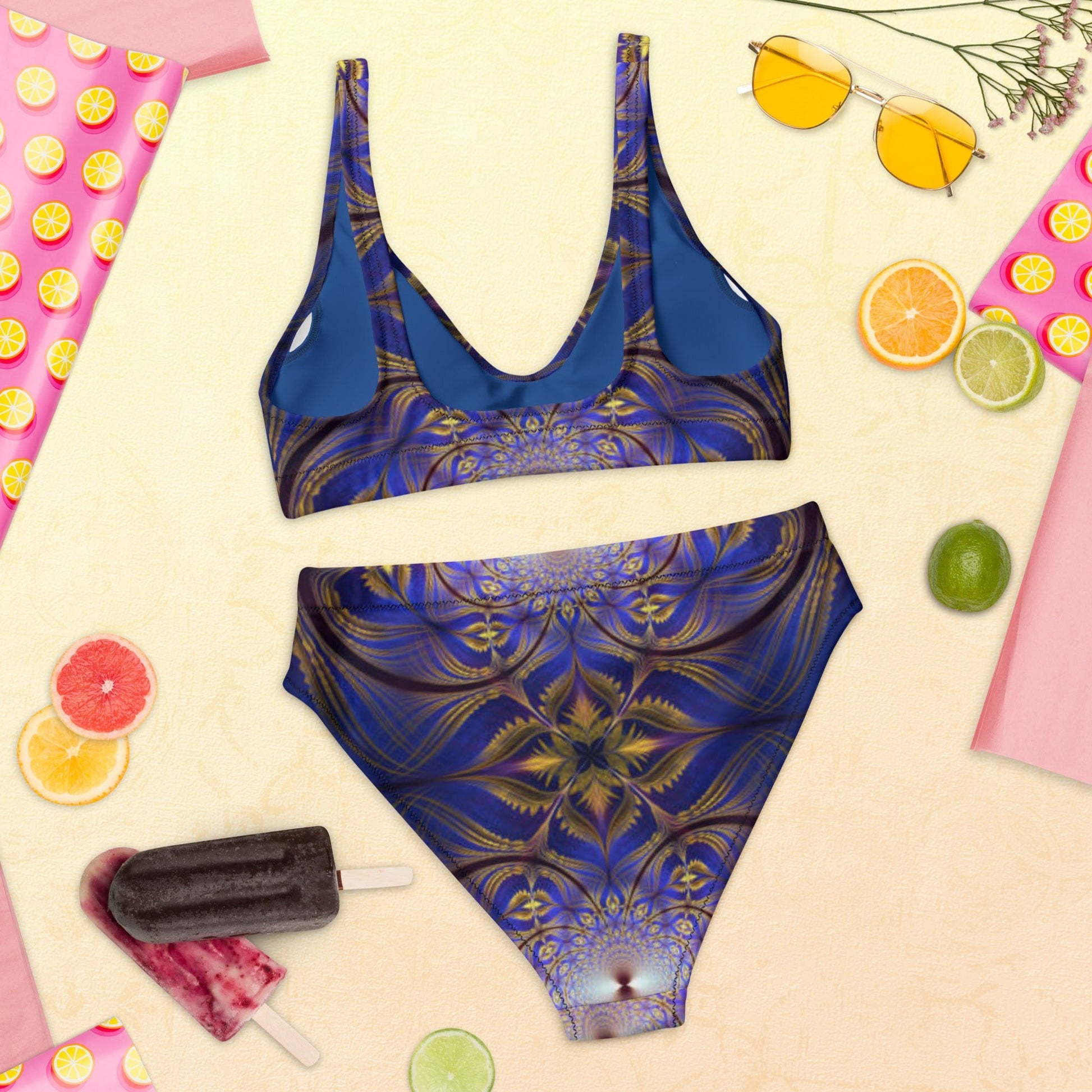 Recycled high - waisted bikini, Two Piece Swimsuit for Women Vacation Beachwear Cruise Swimsuit Bikini, Gift Blue Bathing Suit - PratSN
