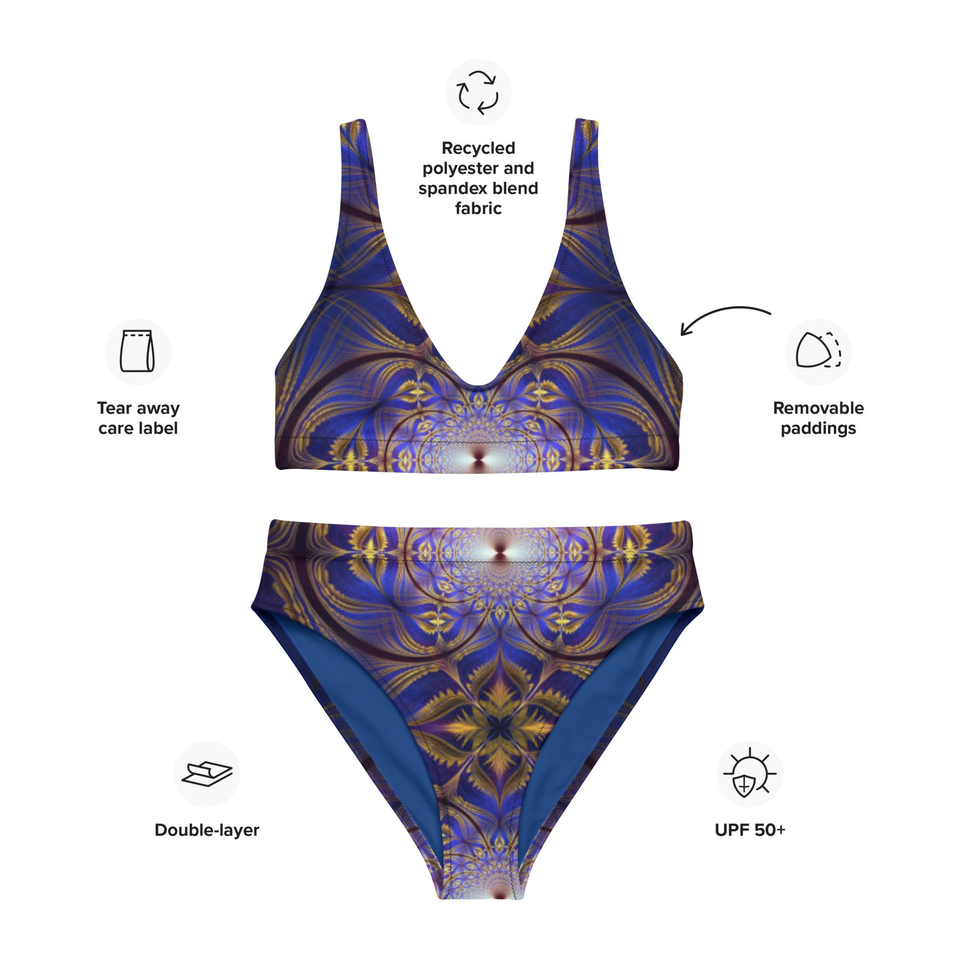 Recycled high - waisted bikini, Two Piece Swimsuit for Women Vacation Beachwear Cruise Swimsuit Bikini, Gift Blue Bathing Suit - PratSN