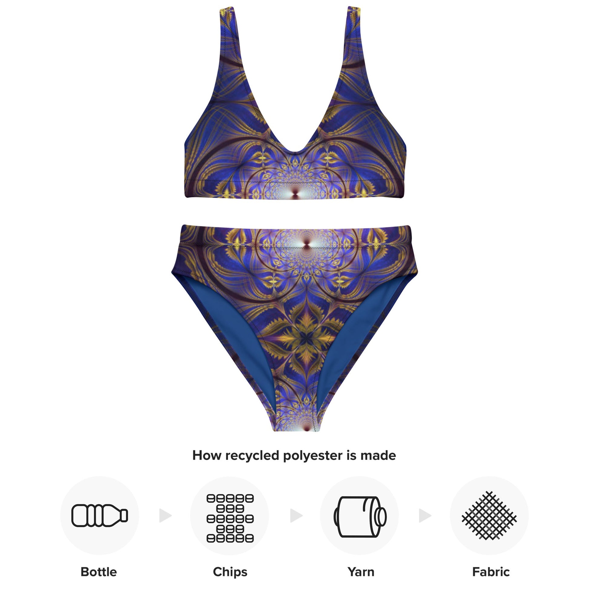 Recycled high - waisted bikini, Two Piece Swimsuit for Women Vacation Beachwear Cruise Swimsuit Bikini, Gift Blue Bathing Suit - PratSN