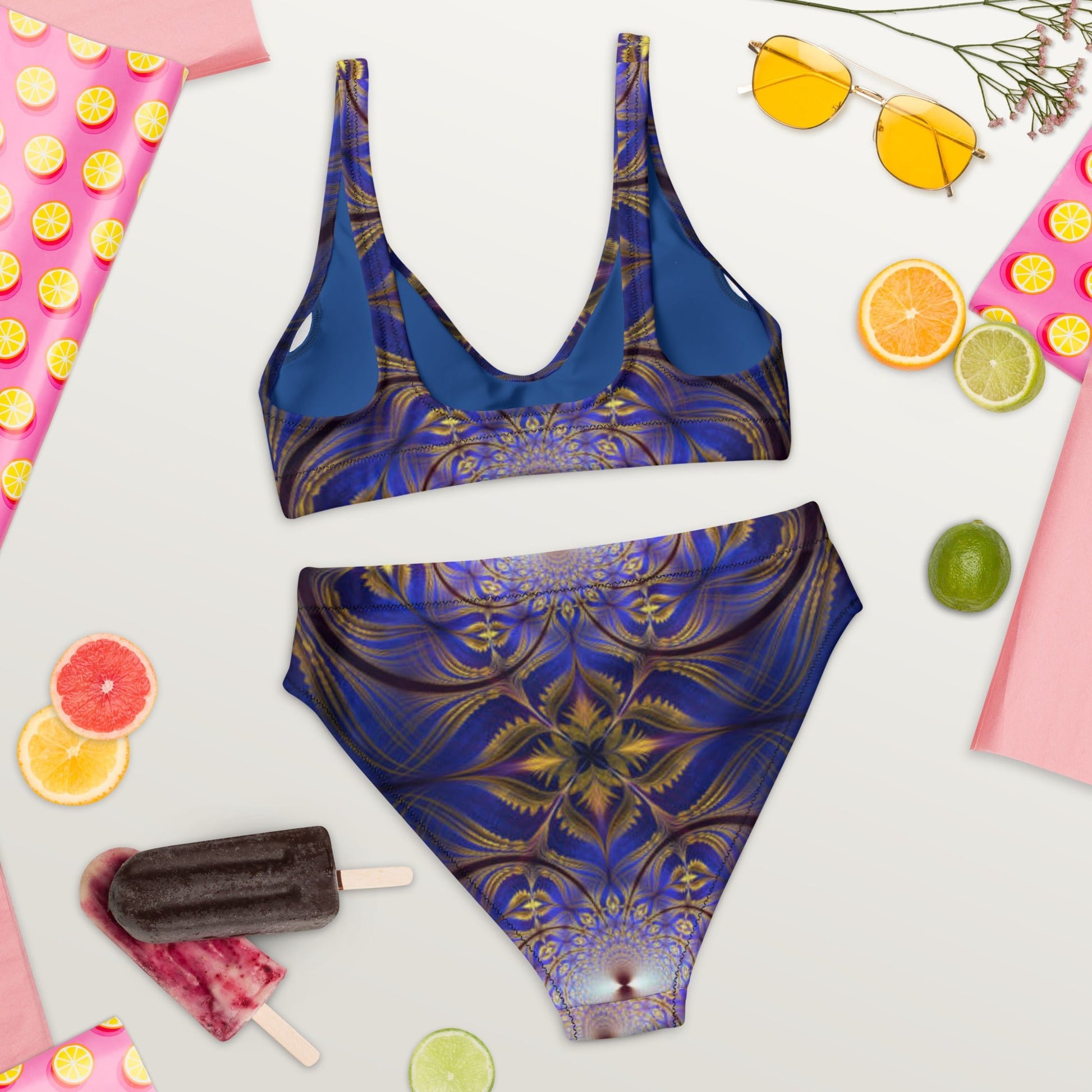 Recycled high - waisted bikini, Two Piece Swimsuit for Women Vacation Beachwear Cruise Swimsuit Bikini, Gift Blue Bathing Suit - PratSN