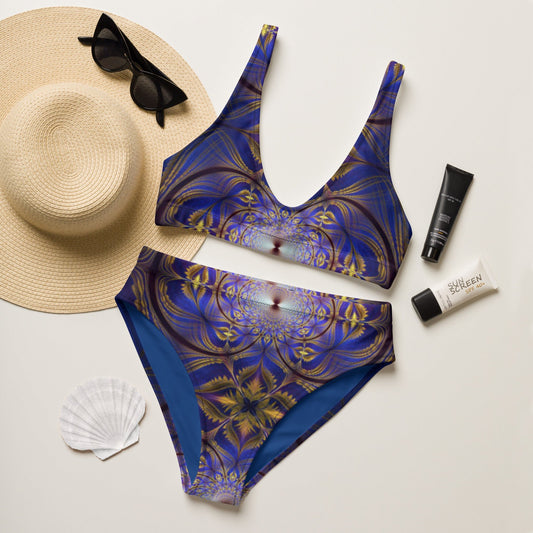 Recycled high - waisted bikini, Two Piece Swimsuit for Women Vacation Beachwear Cruise Swimsuit Bikini, Gift Blue Bathing Suit - PratSN